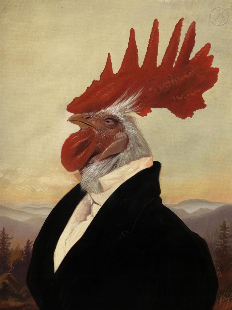 This painting stated off as a portrait of "The Donald" (Trump) and just sort of went off all rooster.... © Bill Mayer 2015