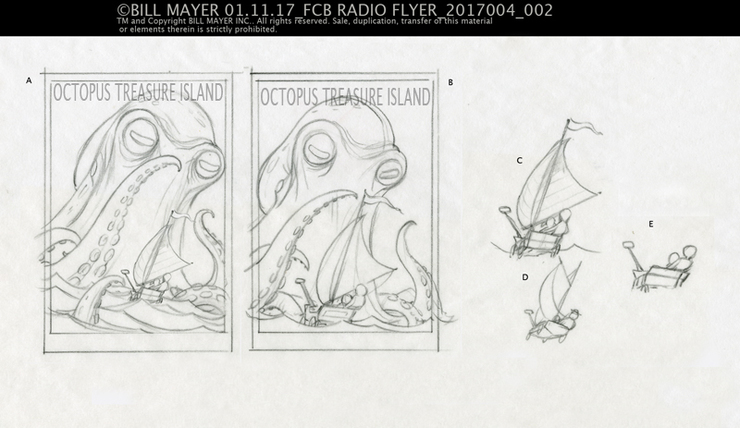 Slightly tighter thumbnails working out prportions on size of the boat and octopus.