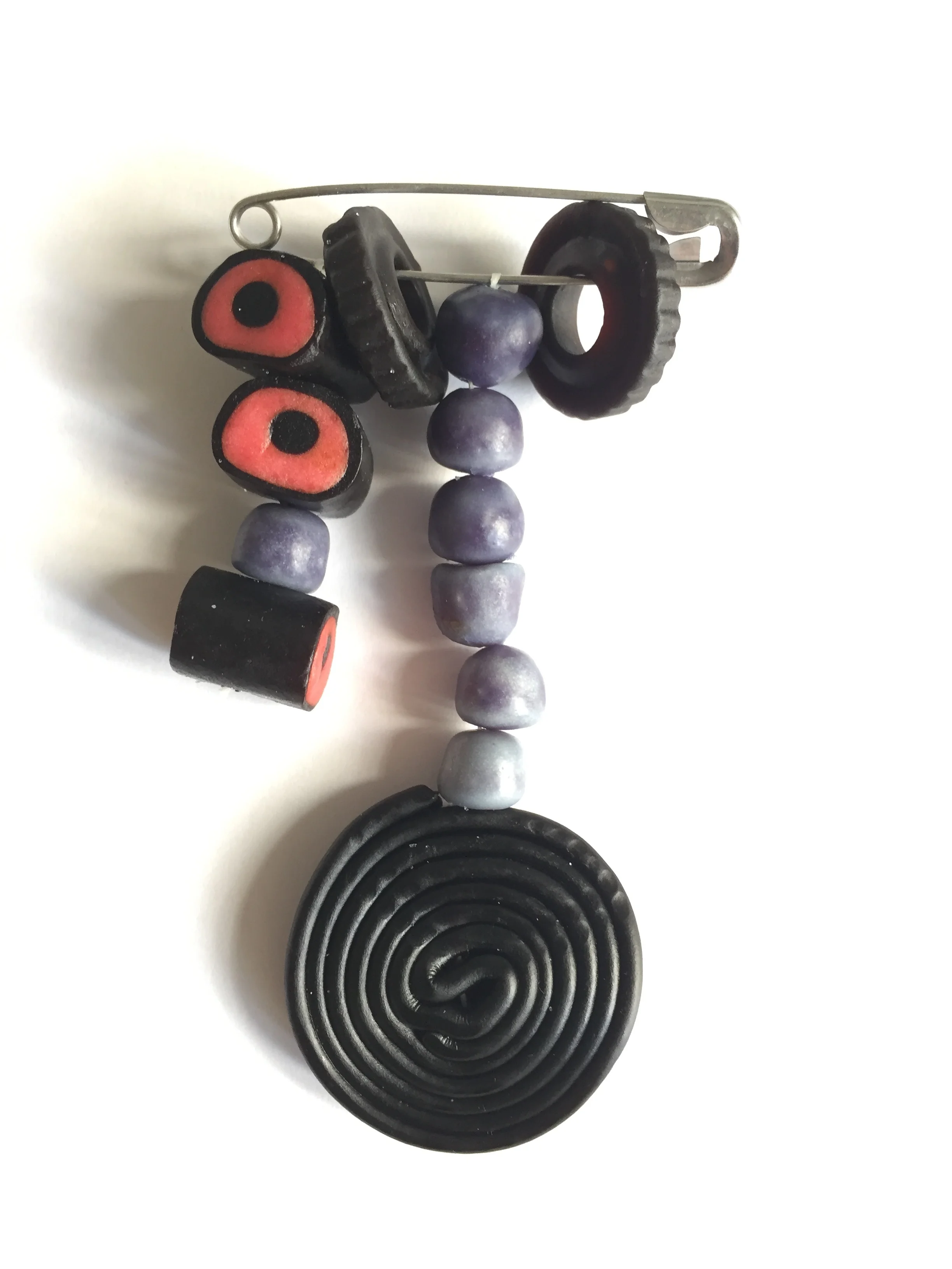  Lydia for LRC NY,  Candy Broaches , 2017, Scandinavian candy (made with natural dyes), mint dental floss, large safety pin, dimensions variable 