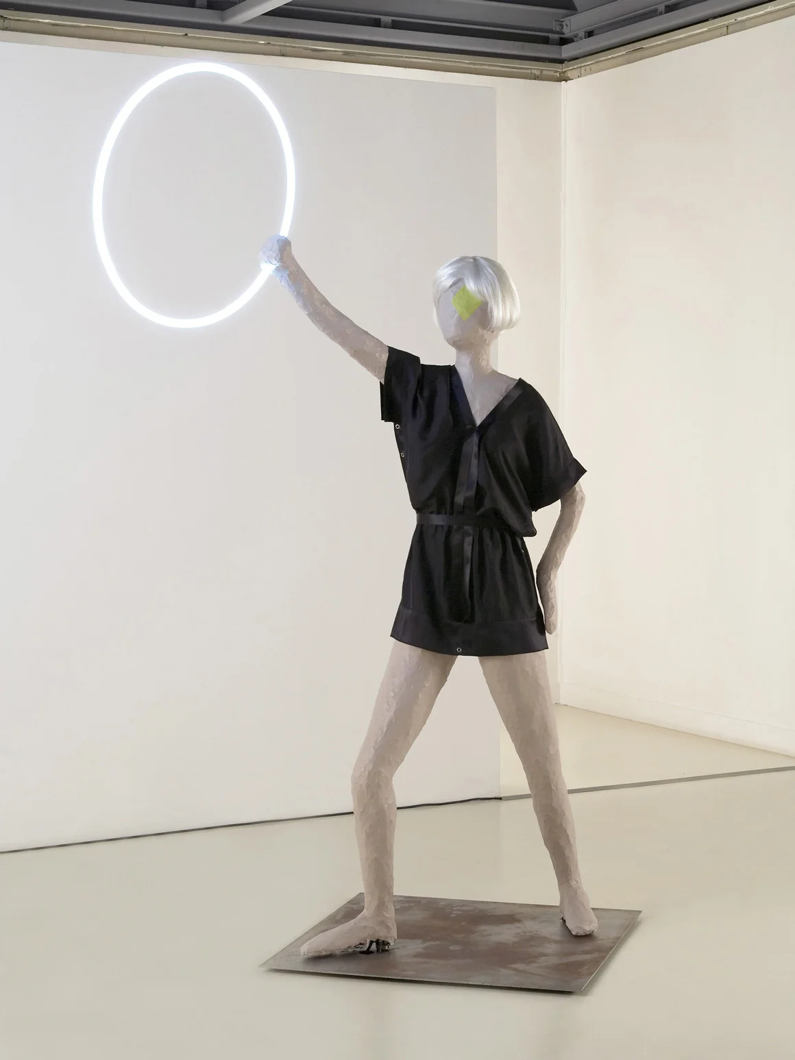 Mai-Thu Perret with Ligia Dias, La Fée Électricité , 2005, papier-mâché, grid, acrylic and gouache, hairpiece, neon, costume designed and made by Ligia Dias. Courtesy the artist and Galerie Francesca Pia, Zurich. Valeria Napoleone Collection