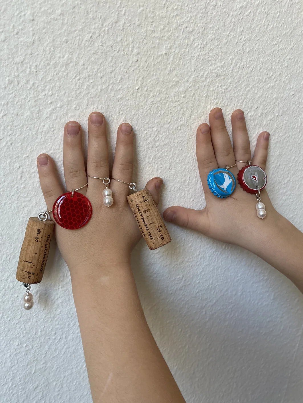  MARTIN and SAFETY, 2019, rings, cork, plastic, pearl, metal, silver © Ligia Dias 