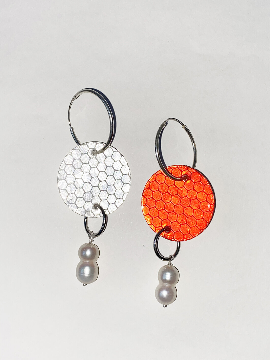  SAFETY, 2020, earrings, plastic, pearl, silver © Ligia Dias 