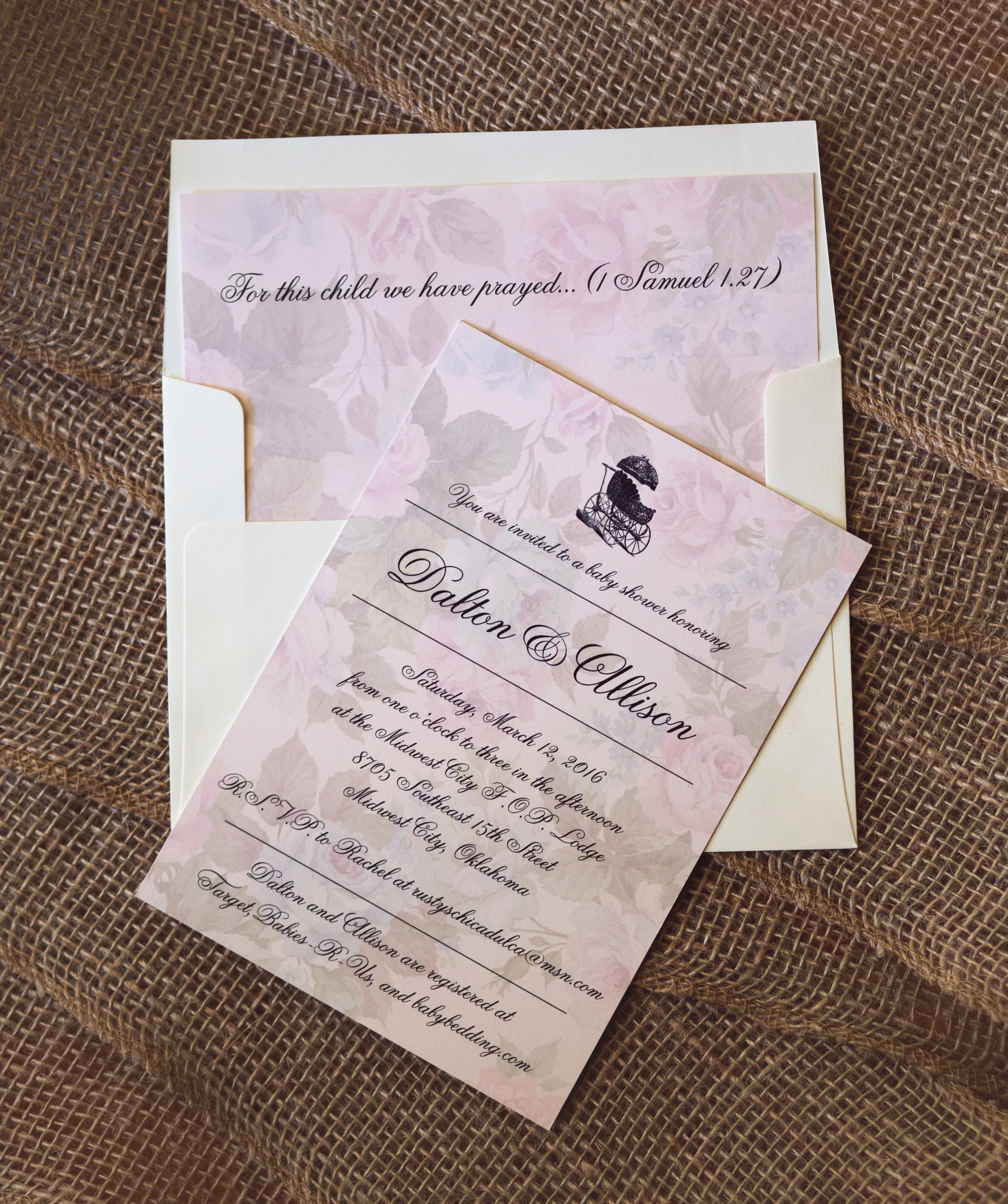Custom Baby Shower Invitation and Envelope Liner