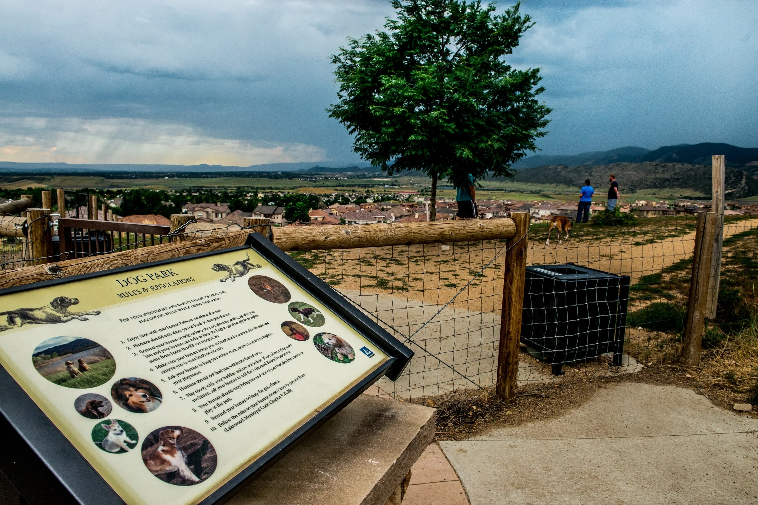 Two- and four-legged residents enjoying the dog park at Solterra in Lakewood, CO