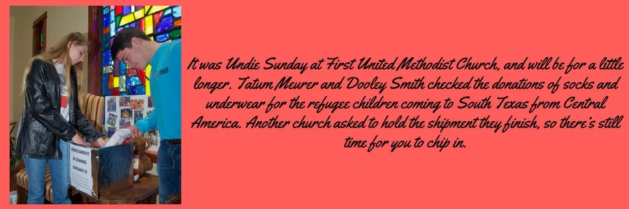 It was Undie Sunday at First United Methodist Church, and will be for a little longer. Tatum Meurer and.jpg