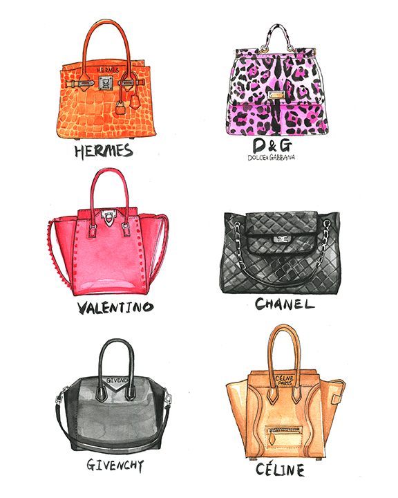 Hermes handbag fashion illustration by Rongrong DeVoe