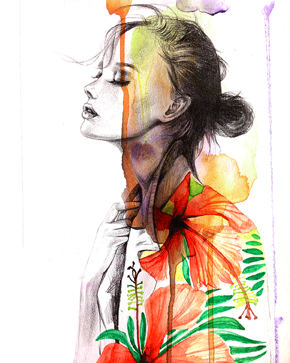 watercolor fashion illustration by fashion artist Rongrong DeVoe