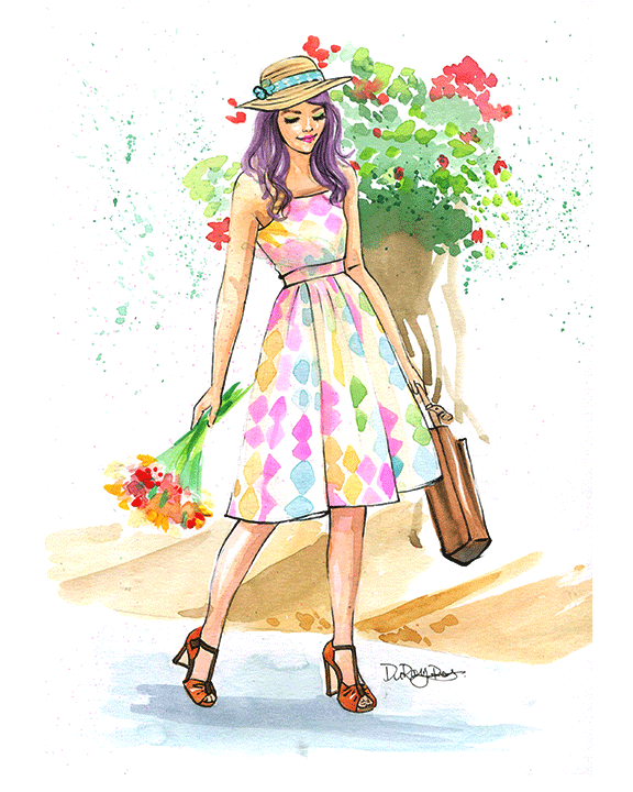 watercolor fashion illustration of Mod Cloth by Houston fashion illustrator Rongrong DeVoe