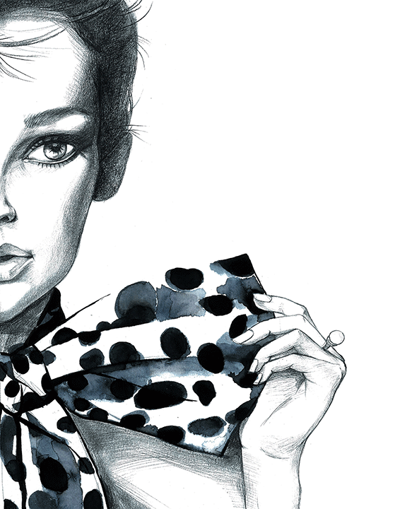 Black and white polka dot fashion art by Rongrong DeVoe