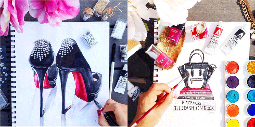 Fashion Illustrations of High fashion accesorries by Houston fashion illustrator Rongrong deVoe