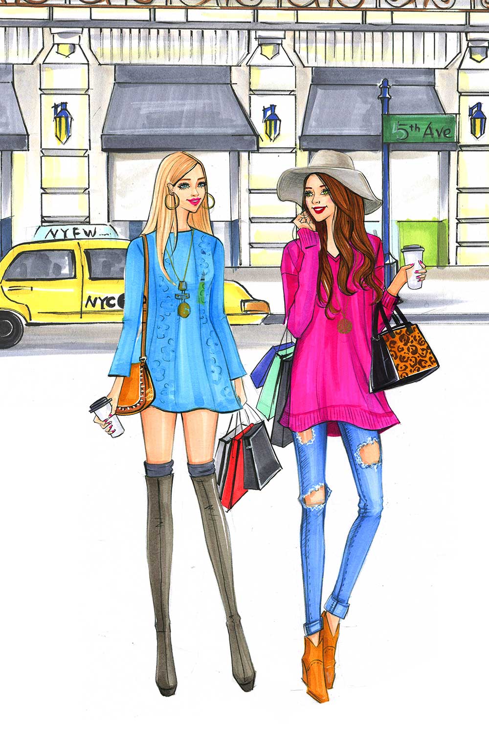 Fashion illustration for Sydewalk blogger platform by Houston fashion illustrator Rongrong DeVoe