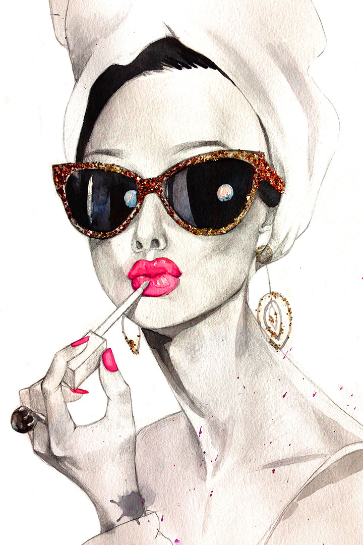 fashion illustration of Audrey Hepburn by Rongrong DeVoe