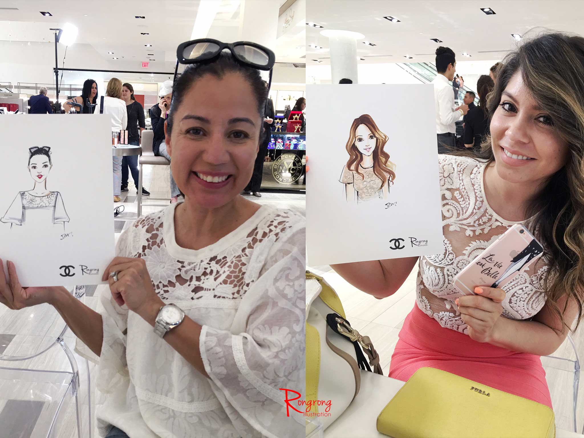 Live-sketching event for Chanel beauty by Houston fashion illustrator Rongrong DeVoe