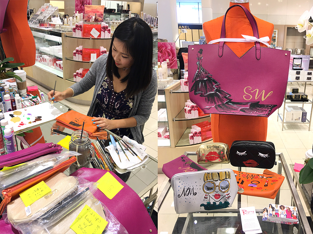 Live painting custom bag illustration for Neiman Marcus