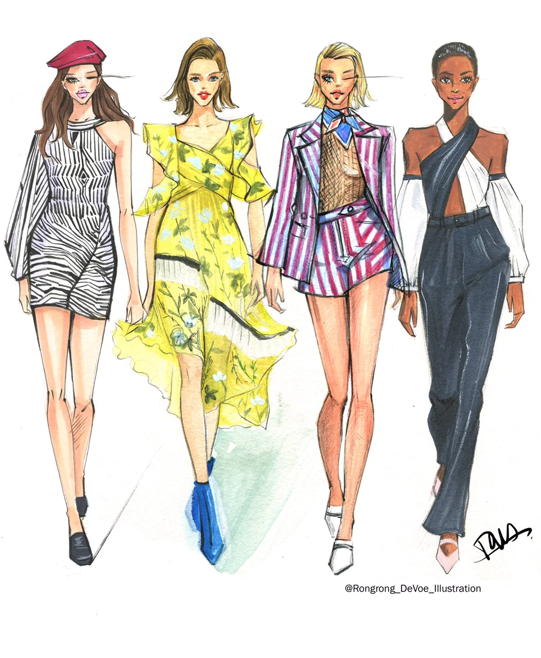Fashion illustration sketch demonstrating simplified line weight and axis alignment