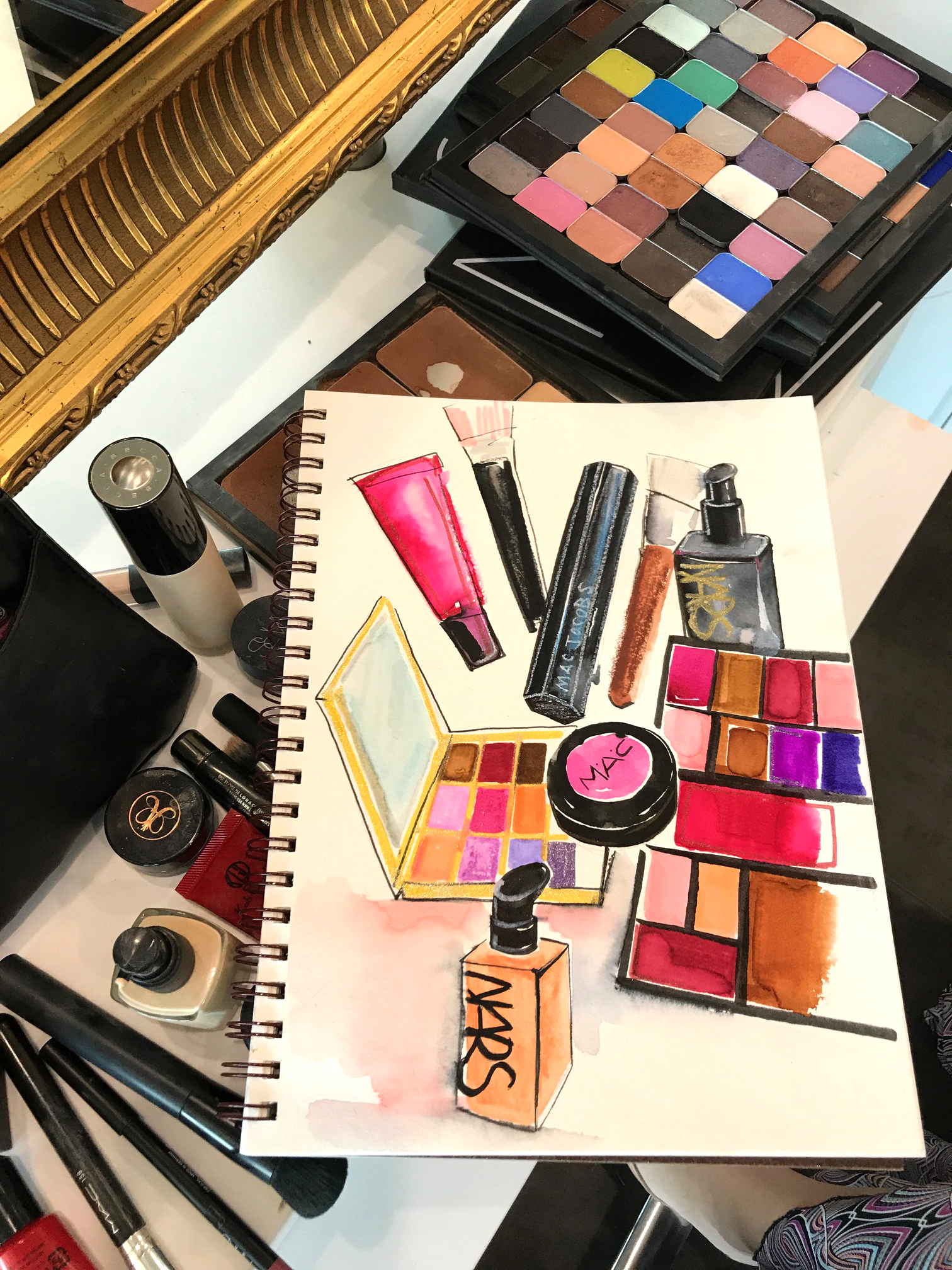 MAC and Nars beauty illustrations by ROngrong DeVoe at backstage of fashion week.JPG