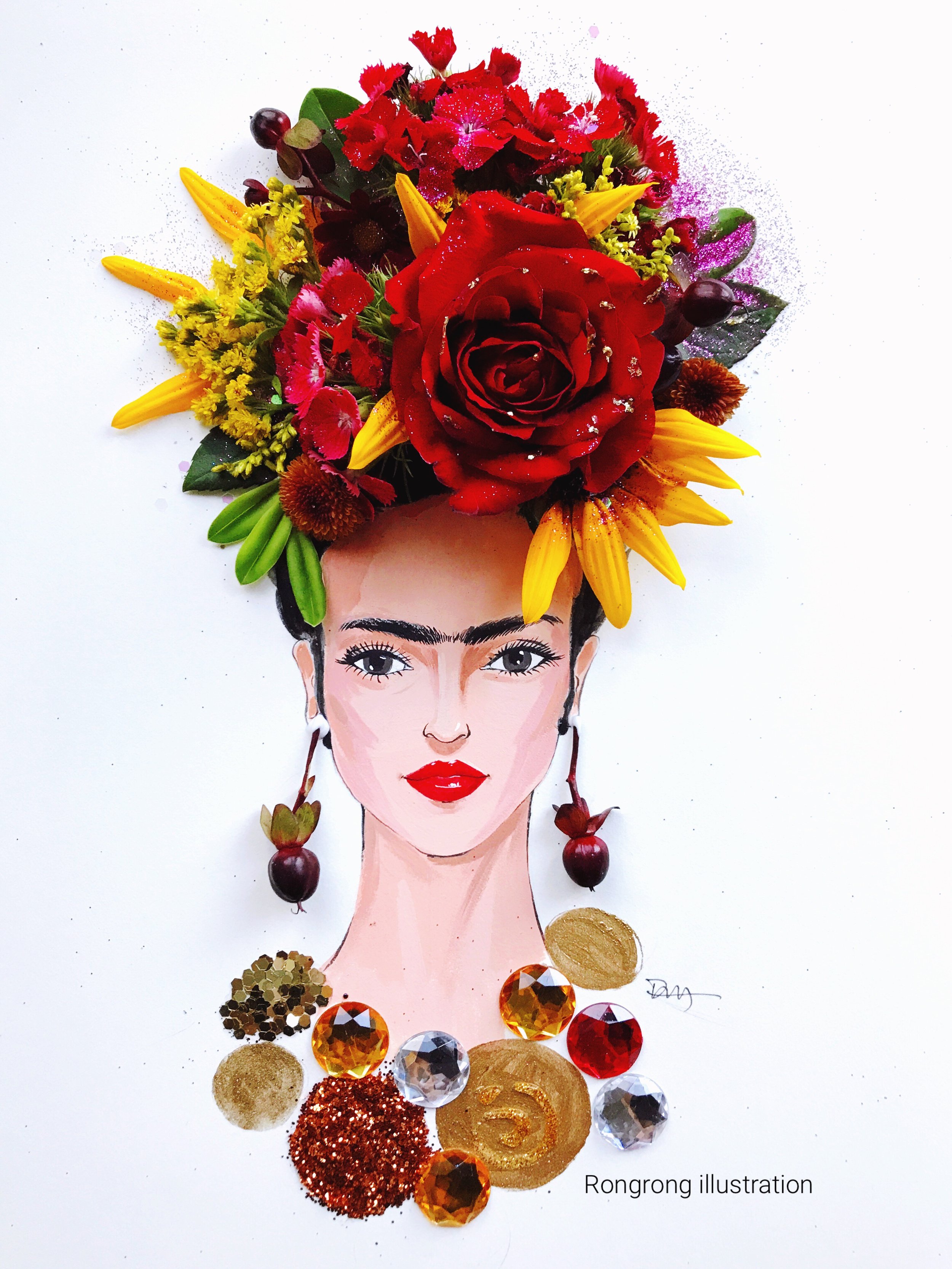 Frida Kahlo Flower fashion illustration by Rongrong DeVoe.JPG