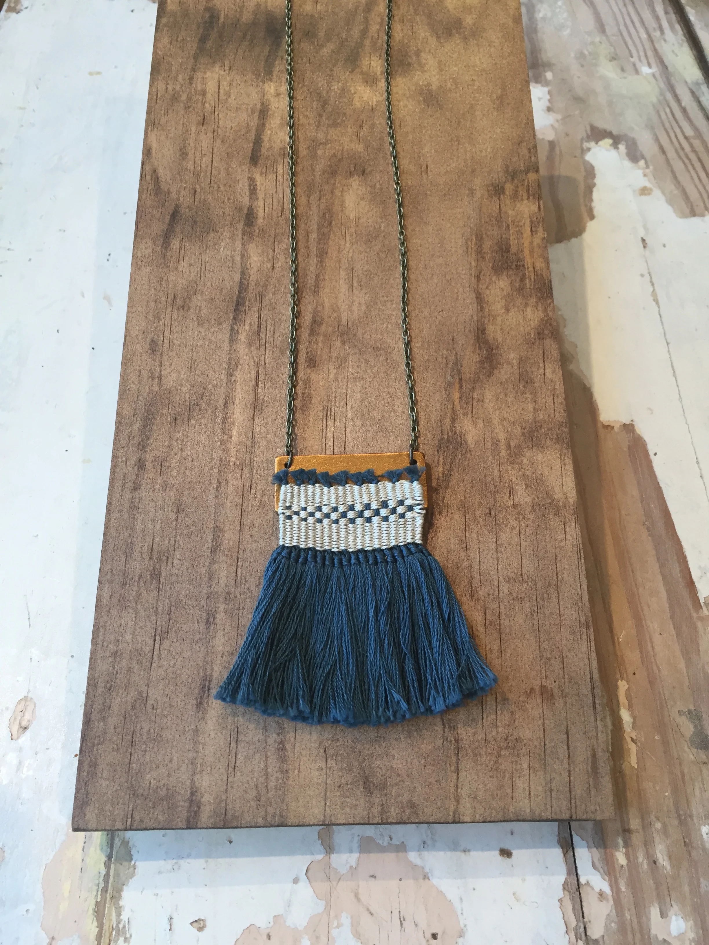 Mini-weaving necklace by Twenty Two West Studio