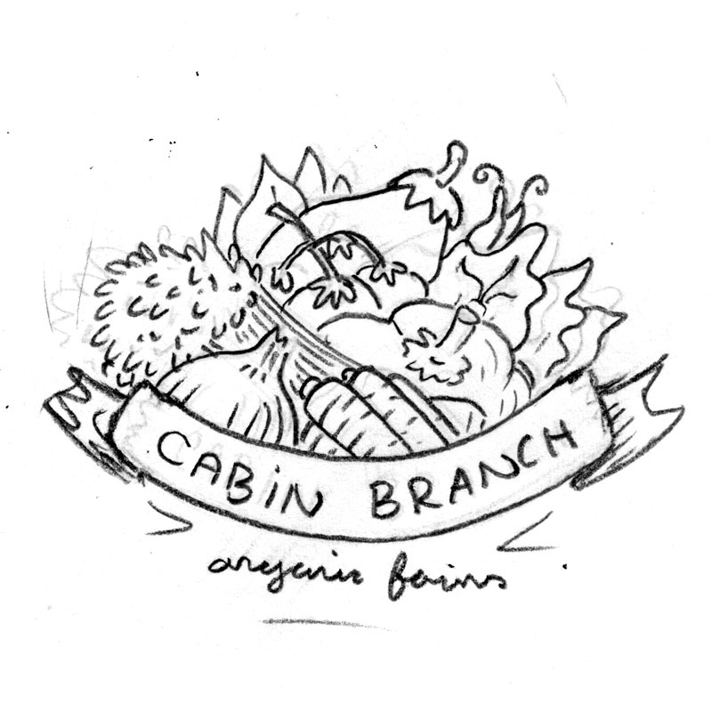 3. Another version of 2 but with more of a "cornucopia" effect of the vegetables being cradled by the farm name.