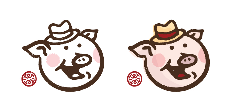 We definitely wanted Lil War Mouth to have its own identity, not to get lost in the sea of vintage BBQ aesthetic. On top of that we wanted the character to reflect "Li'l" , basically have a younger or at least smaller look to him.