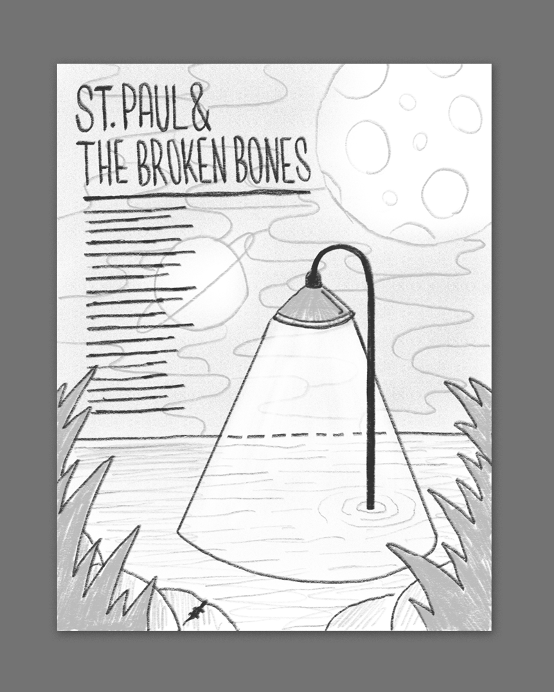 inspired by the lyrics to Crumbling Light Posts - a lone light post sticking up from a vast sea, the sky could get a cool cosmic treatment. 