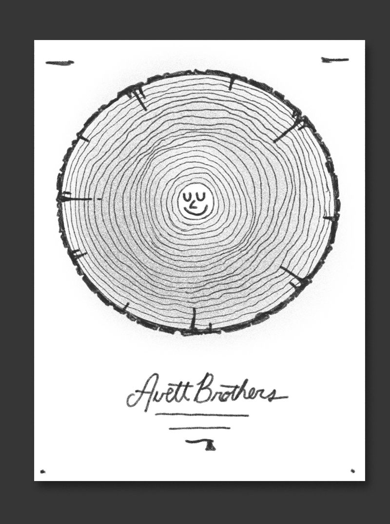 Bend started as a logging town so I thought it could be apt to pay tribute to that - this would be a cross section of a log with a cool little smiley face in the very center. Ideally the log section would be a halftone photograph with the little smiley dude drawn in. 