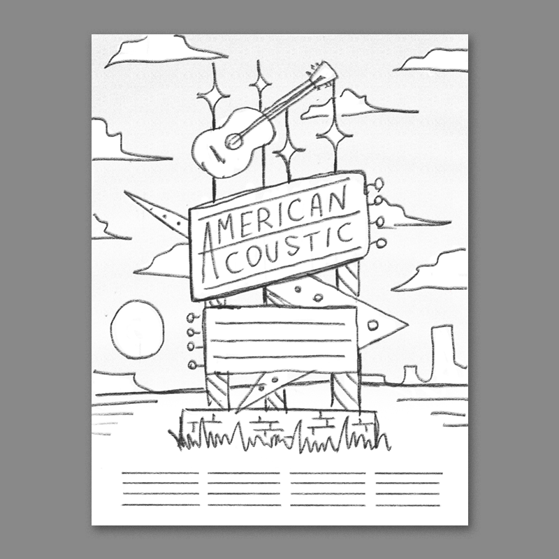 inspired by classic american roadside signage - the band names could be in the marquee at the bottom, I think this one could be really fun to illustrate. 