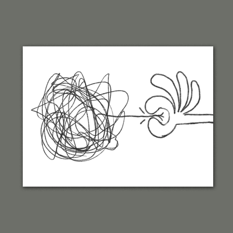 For me, working through a complex and tangled concept feels like pulling on a thread, ya gotta keep pulling 'til you figure it out. 