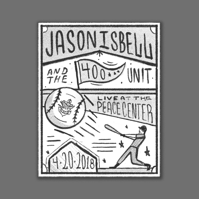 A baseball themed typographic approach. For the layout I referenced lots of of antique baseball ephemera . This one would probably end up more in the vein of our Charlotte or Chattanooga posters - lots of type, blocks of color with relevant illustration worked in. 