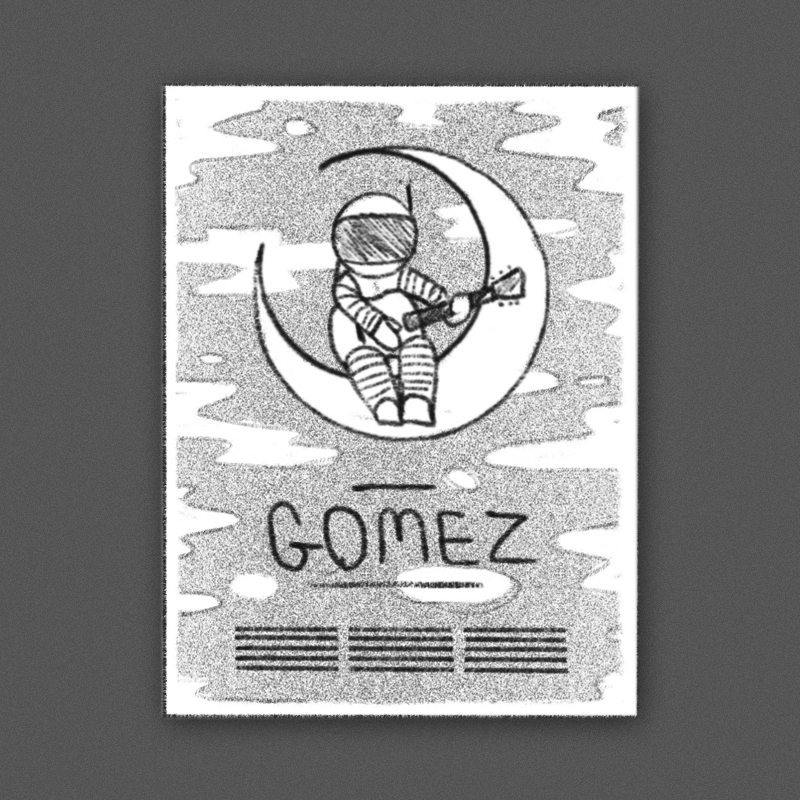 An astronaut sitting on a crescent moon strumming a guitar placed over a spacey/cosmic background. Could be really cool to incorporate some glow-in-the-dark ink into this concept!