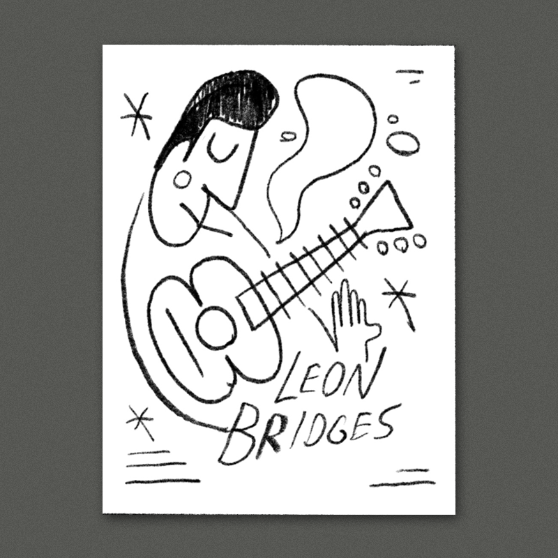 A loose abstract portrait of Leon with a guitar. This could be great with some bold contrasting colors and rough chunky lines and shapes.