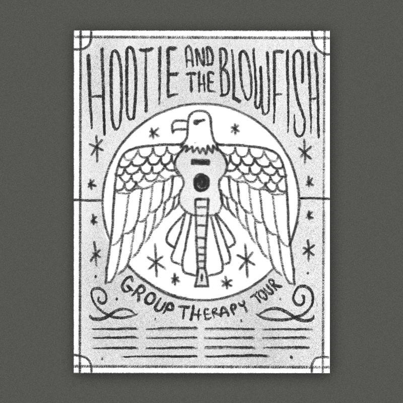 An eagle + guitar combo framed by some cool type and an ornate frame.