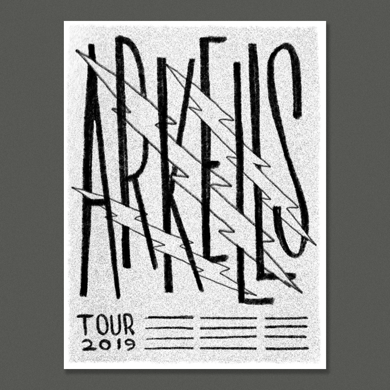 Some nice big, bold, chunky letters in a letterpress style similar to the Rally Cry album art. We could add some lightning bolts weaving in and out of the letters to give it some nice dimension and movement. I think a primary color pallete to go along with the album art would be cool here, along with some nice chunky halftone textures throughout.