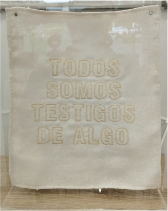 Priscilla Monge | "Todos somos testigas de algo" | Bordado sobre tela | 41 x 41 cm | Sold 