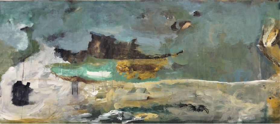 Alejandro García | Entrada al antropoceno | Acrílico y tintas | 100 x 233 cm | 2024 | $4.975 i.v.i