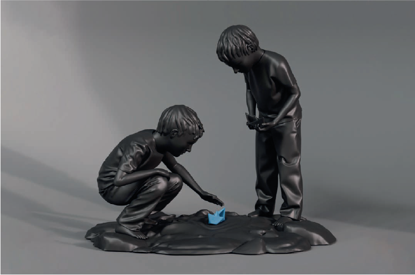 Daniel Gómez | “Ríos de papel” | Impresión 3D en resina y acrílico | 43 x 50 x 30 cm | 2025 | $6.000 i.v.i