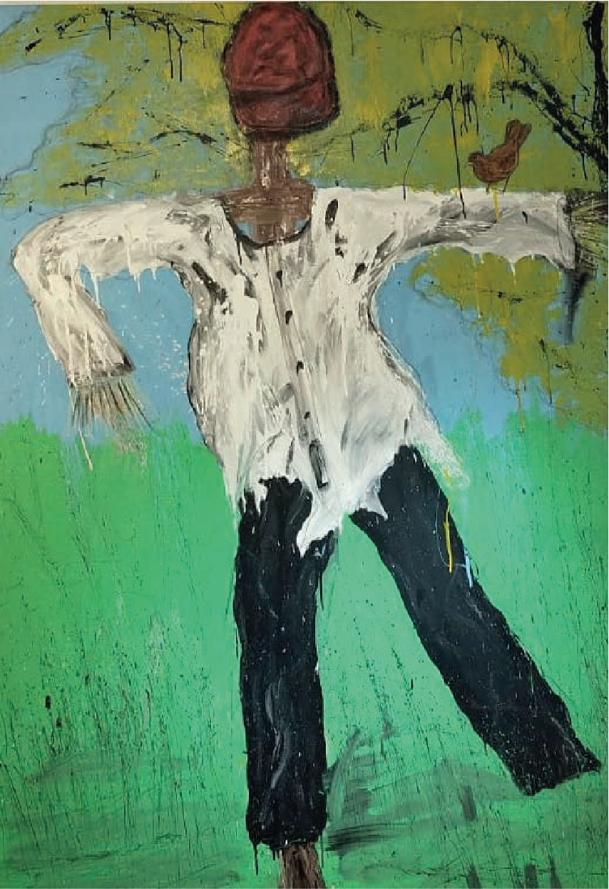 Wendell Rivera | “Si yo fuera un espantapájaros” | Pinturas industriales sobre tela 187 x 130 cm | 2025 | $5650 i.v.i