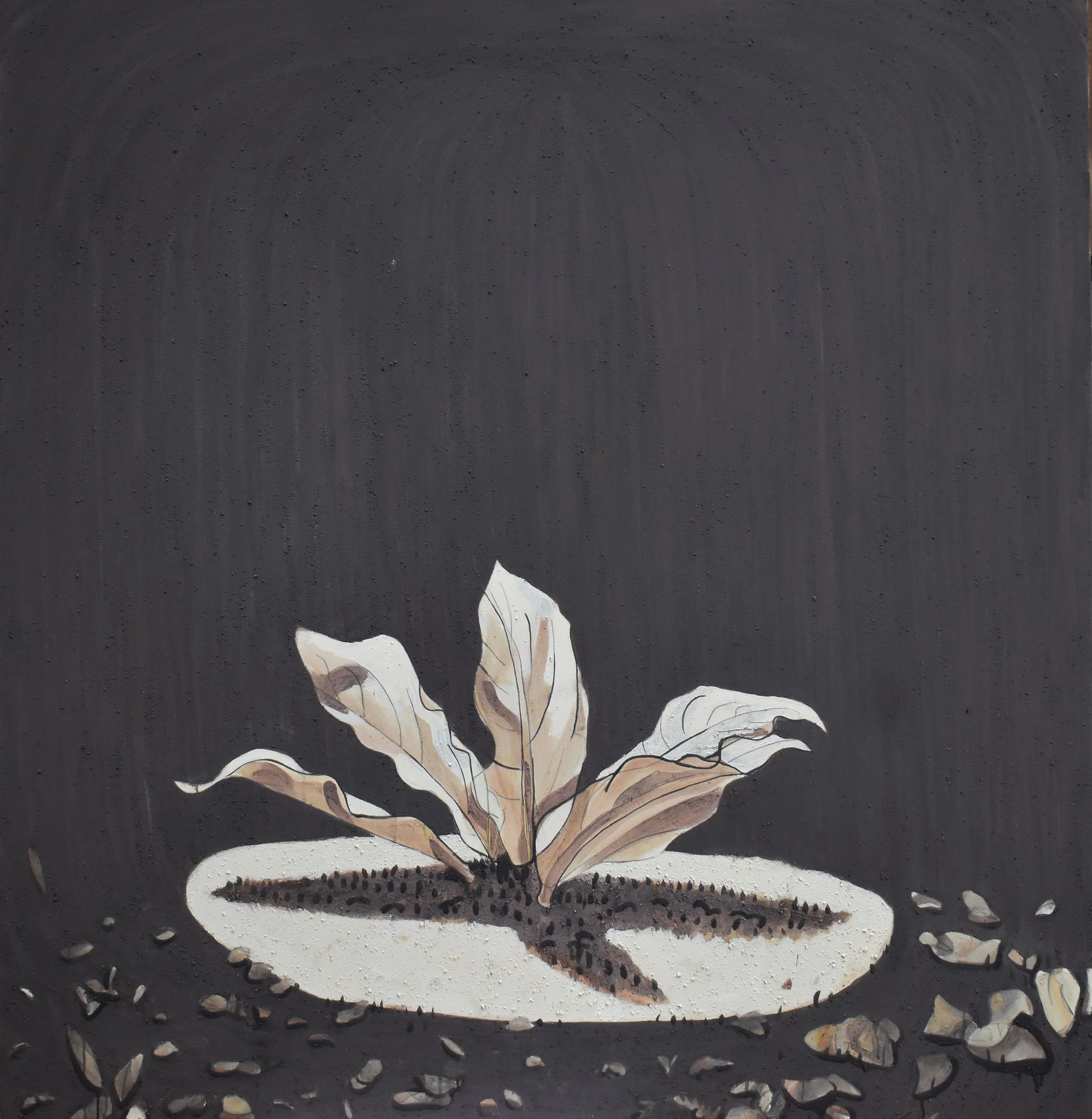 Carlos Fernández | “Tabacón” | Tierras, acrílico y grafito sobre lienzo | 160 x 160 cm | 2025 | $6.500