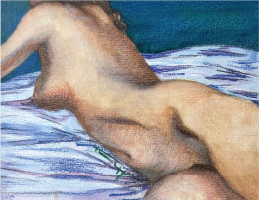 Thomas Thupper | “Entre telas y quietud” |  Tiza pastel y lápices  sobre papel | 34,5 x 39,5 cm | 2025 | $400 + i.v.a