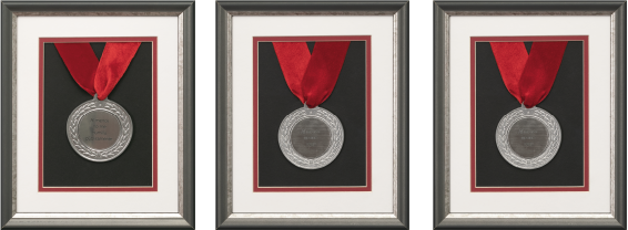 María José Ulloa | “Al menos no” | Medallas grabadas y enmarcadas | 21 x 29 cm c/u | 2025 | $4 000 + i.v.a (tríptico)