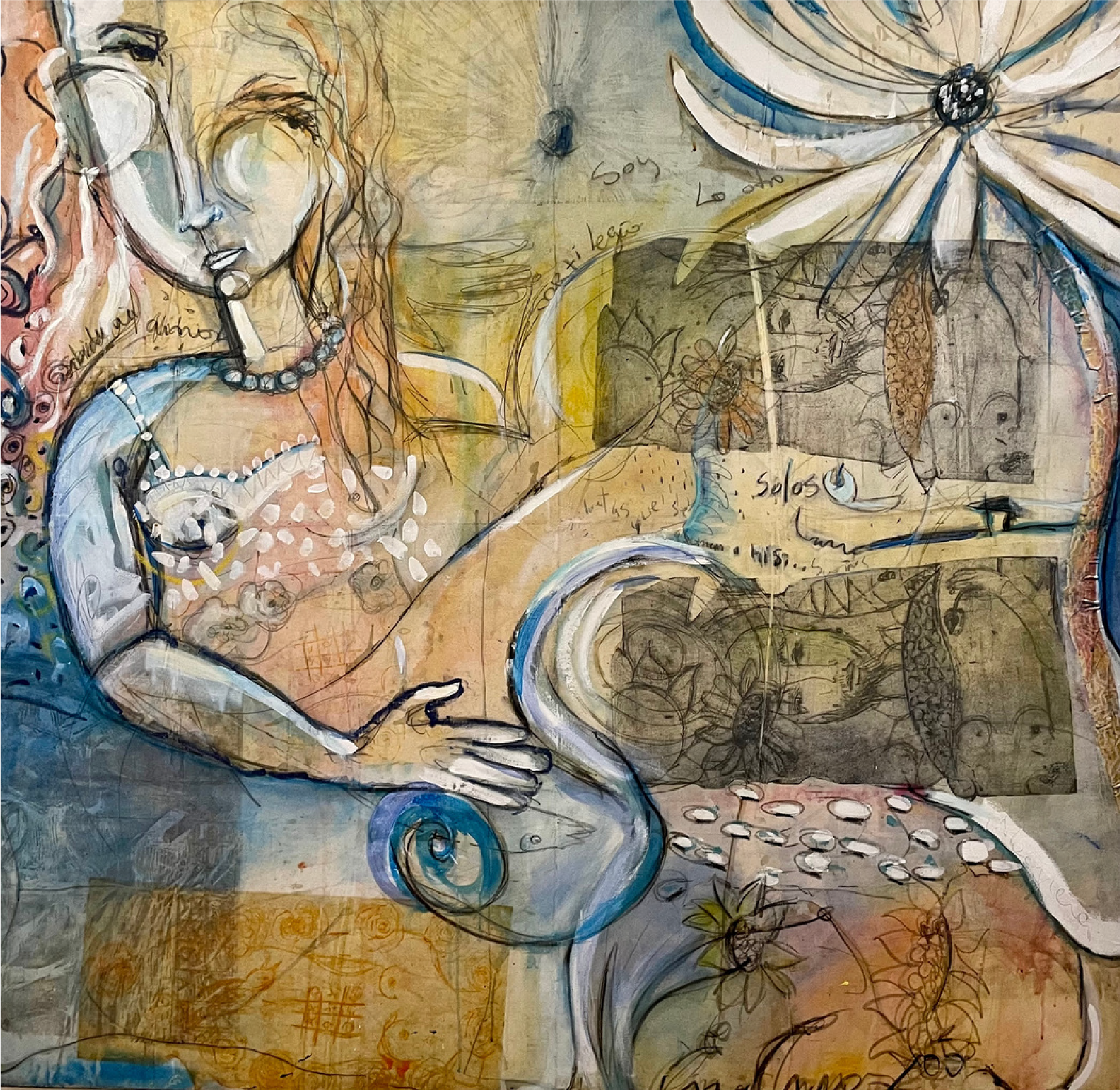 Enar Cruz | "La ilusión de la alegría" | Acrílico y grabado sobre lienzo | 195 x 195 cm | 2016 | $10.500 i.v.i