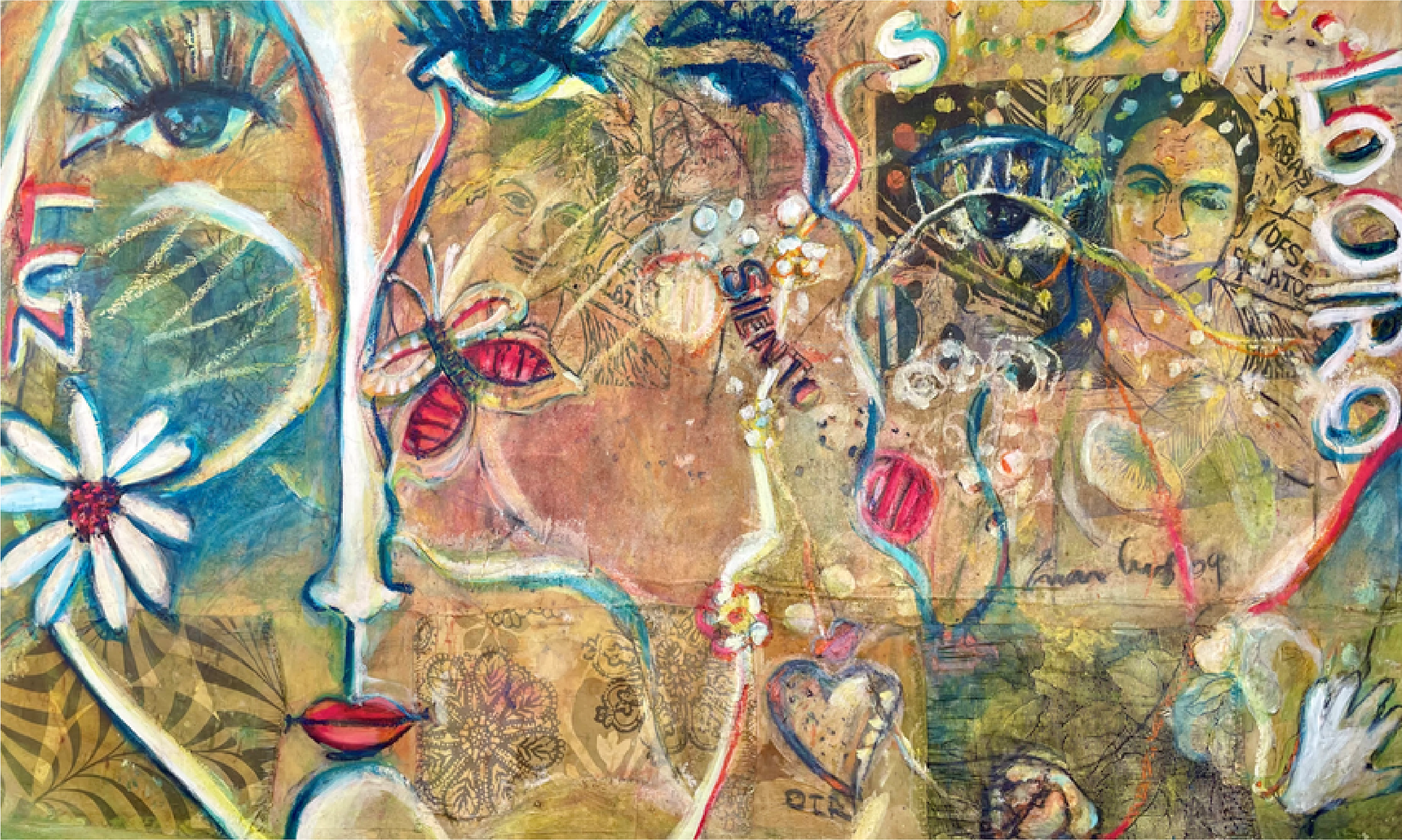 Enar Cruz | "Autorretrato" | Óleo, grabado y collage sobre lienzo | 120 x 200 cm | 2009 | $9.000 i.v.i