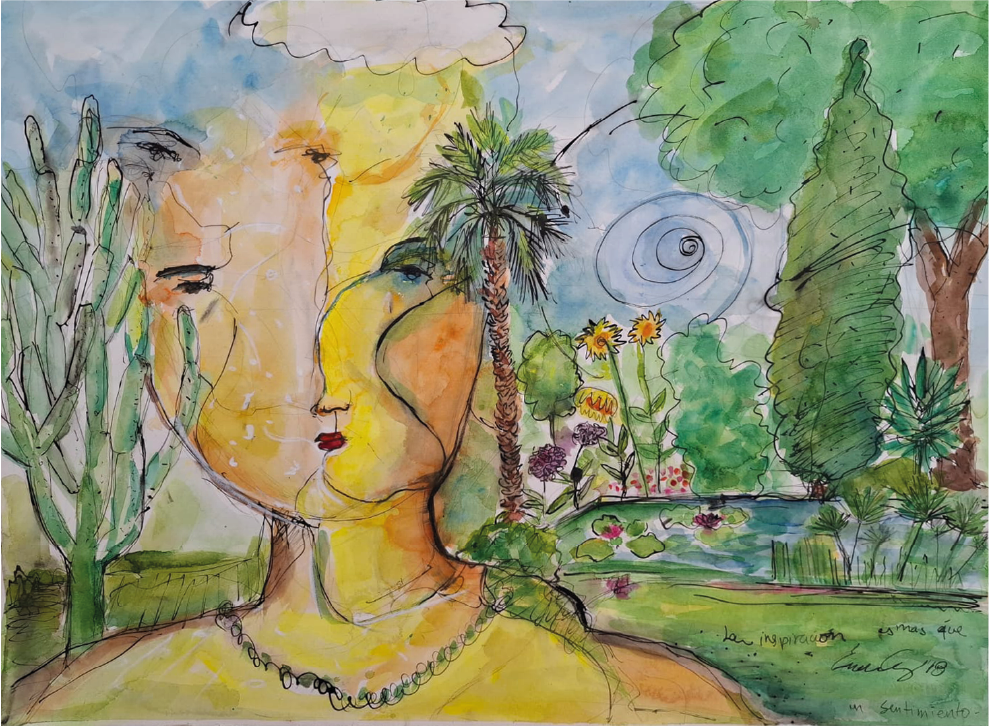 "La inspiración en la naturaleza" | Acuarela y tinta china sobre papel | 56 x 76 cm | 2018 | $1500 + i.v.a
