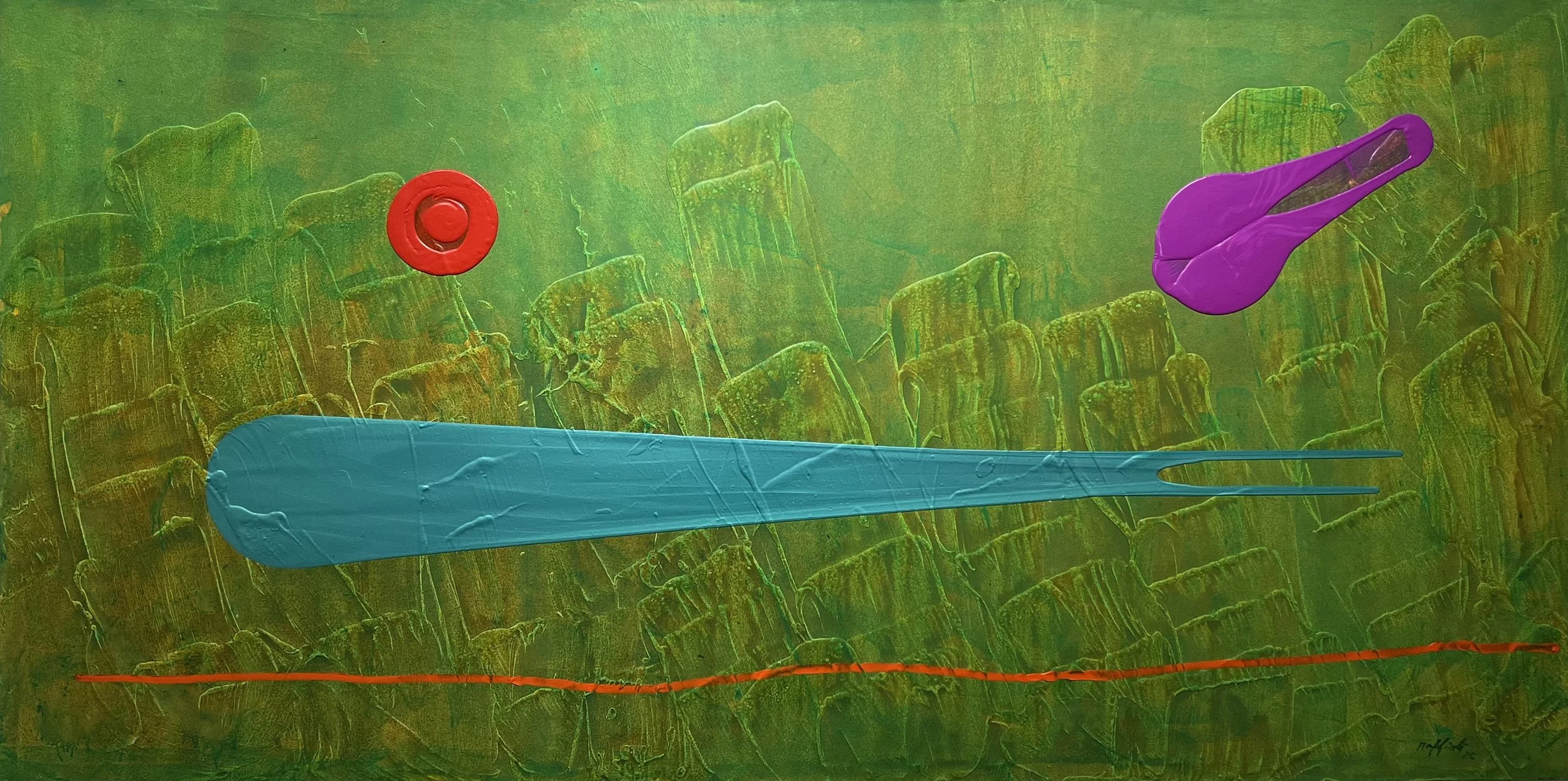 Cosmos en el césped | Acrílico sobre tela | 150 x 300 cm | 2026