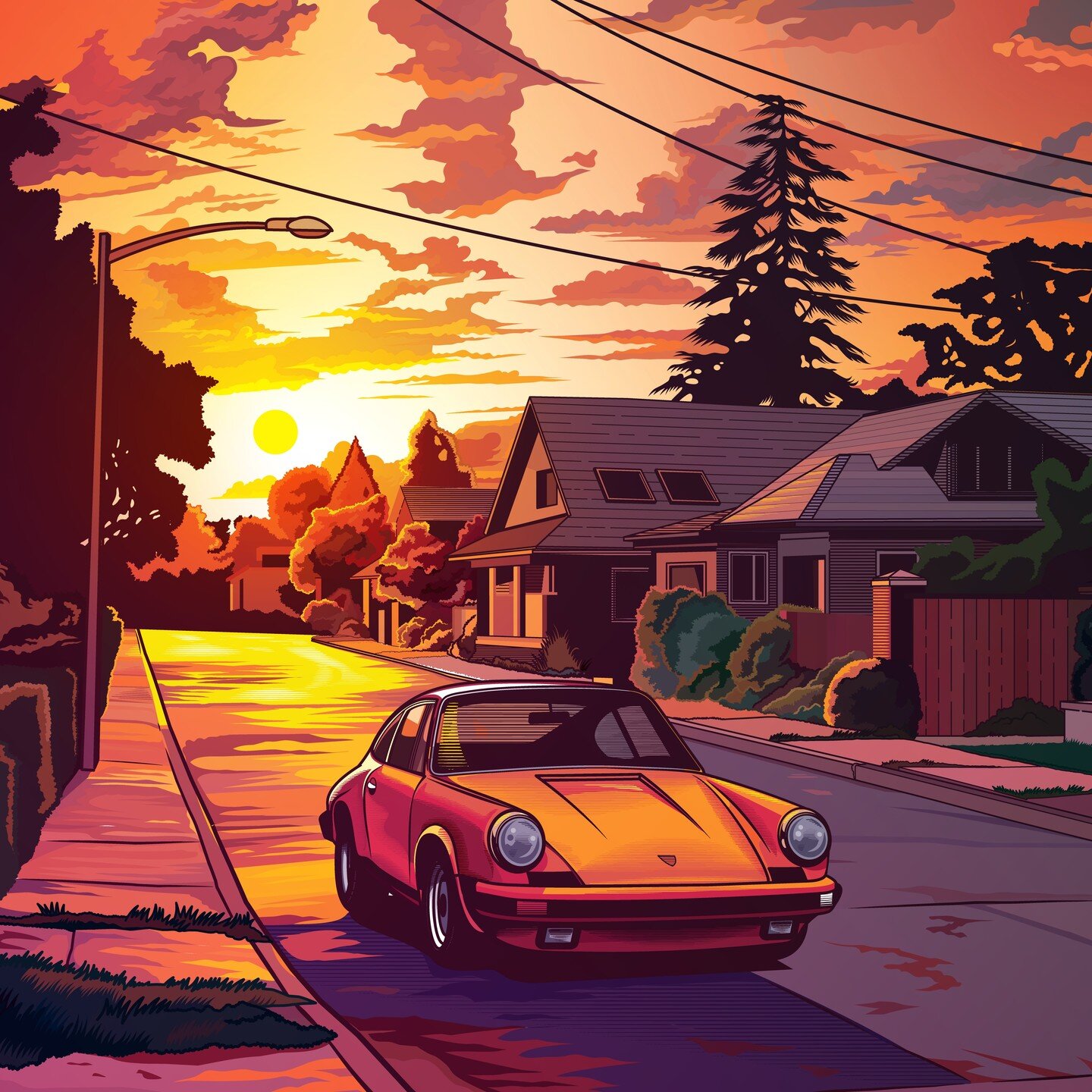 Made this for fun. No deeper meaning, just a car in a street with a sunset. I try to come up with new concepts every single day, so sometimes I forget to just have fun making an art piece. This was fun...#illustration #vector #drawing #art #digitalar