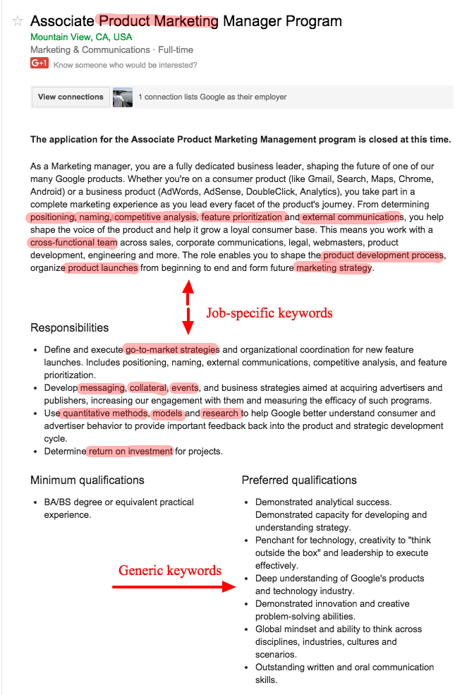Job-specific vs. generic keywords
