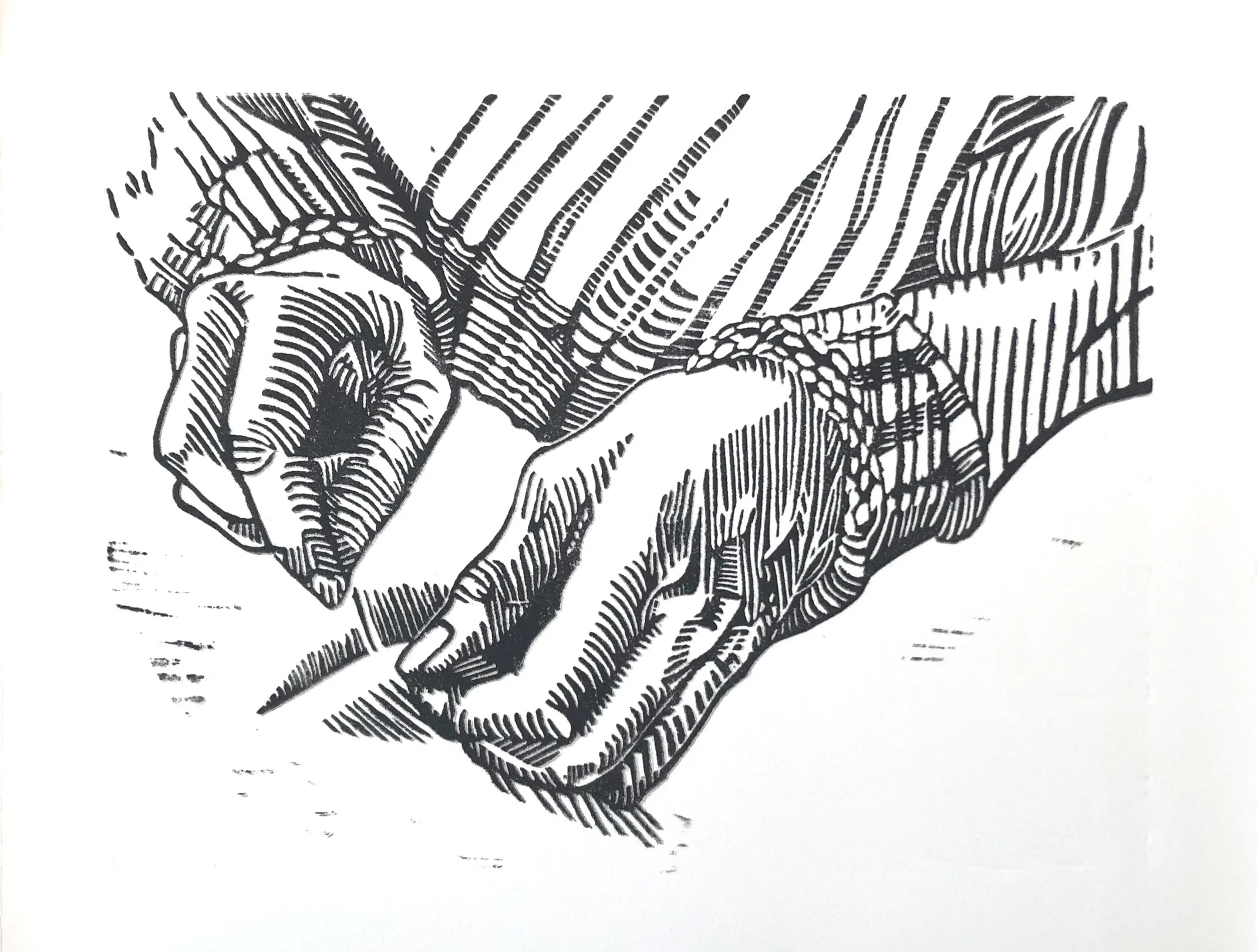  Sewing Hands (2020)  Linocut, 24.5 x 19cm 