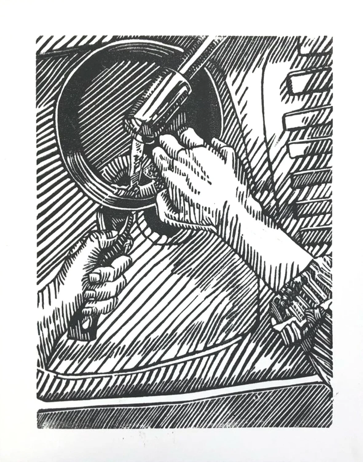  Washing Up Hands (2020)  Linocut, 24.5 x 19cm 