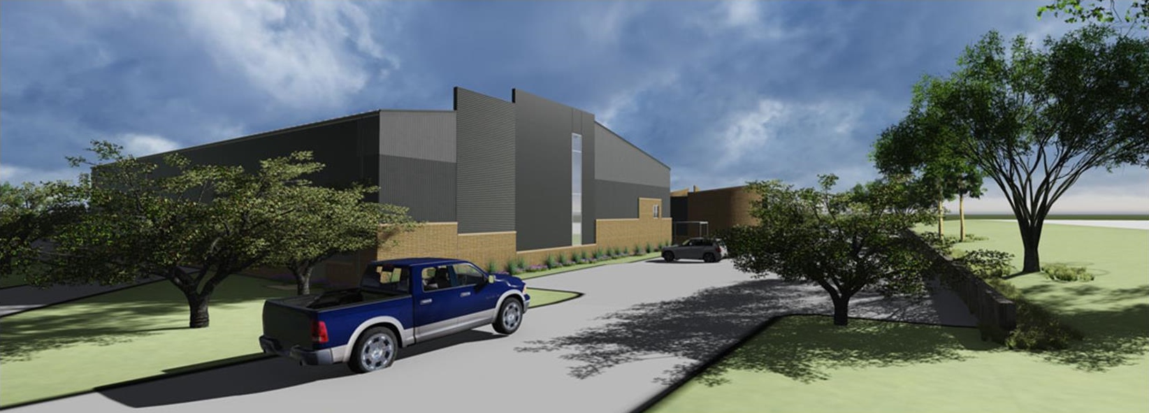 Rendering of West parking and new gymnasium (northwest looking southeast)