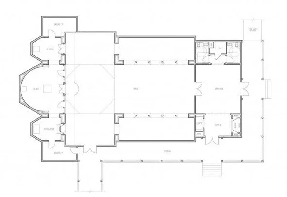 Approx. 4600 sq. ft floor plan accommodates at least 250 worshippers